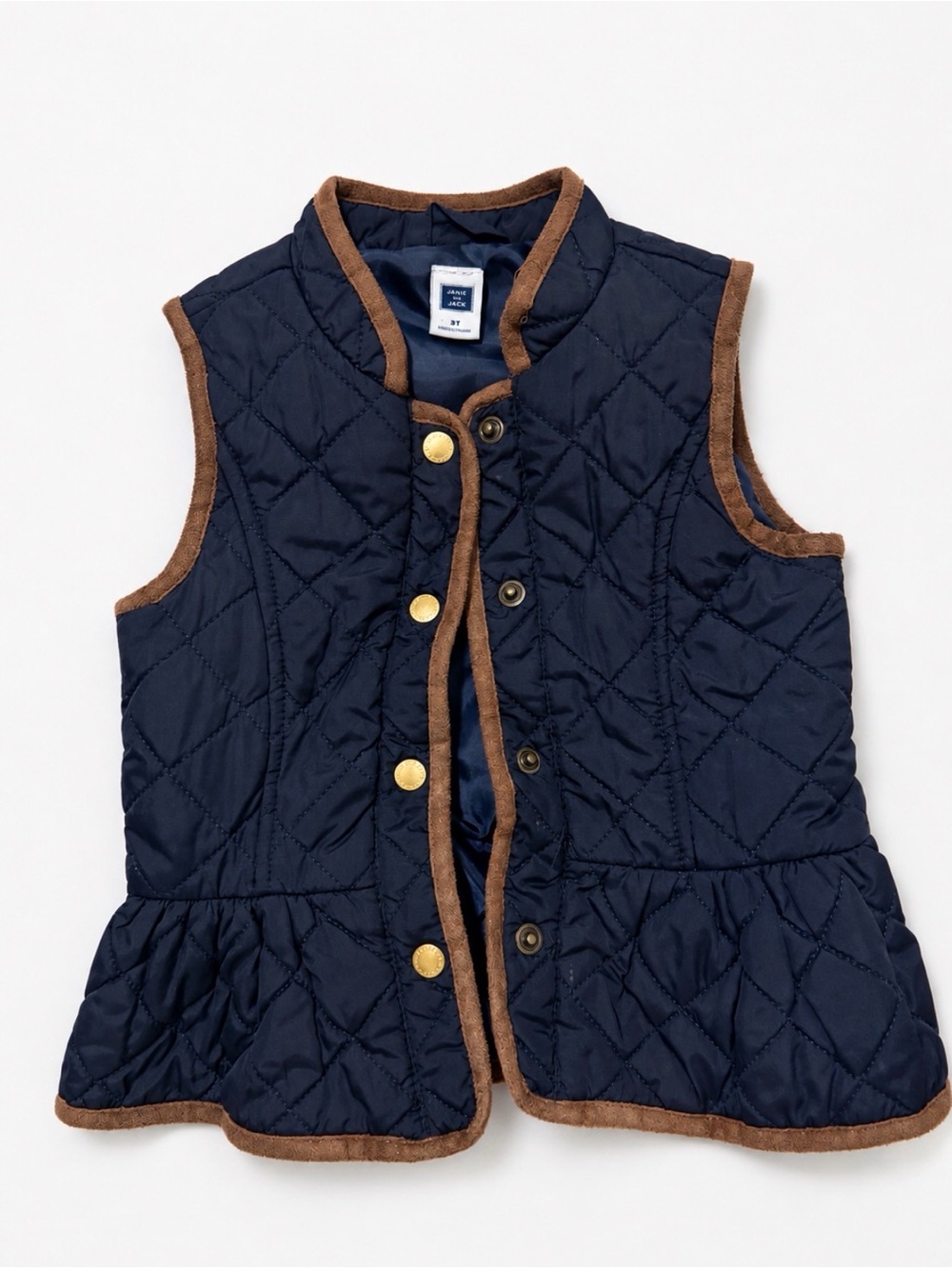 Janie and Jack Navy Quilted Vest with Brown Trim